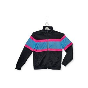 CSG Track Jacket Mens Medium Black Pink Blue Mesh Panel Colorblock Full Zip